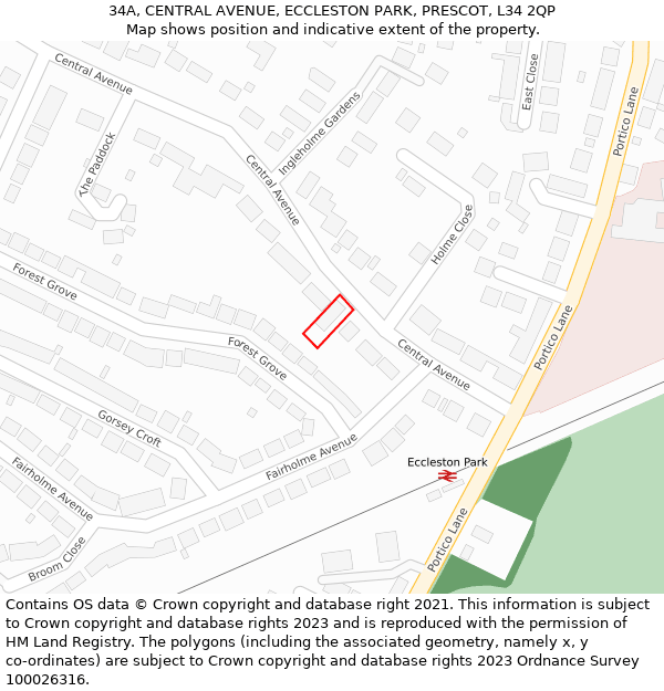 34A, CENTRAL AVENUE, ECCLESTON PARK, PRESCOT, L34 2QP: Location map and indicative extent of plot