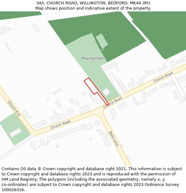 34A, CHURCH ROAD, WILLINGTON, BEDFORD, MK44 3PU: Location map and indicative extent of plot
