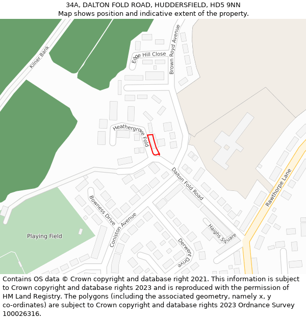 34A, DALTON FOLD ROAD, HUDDERSFIELD, HD5 9NN: Location map and indicative extent of plot