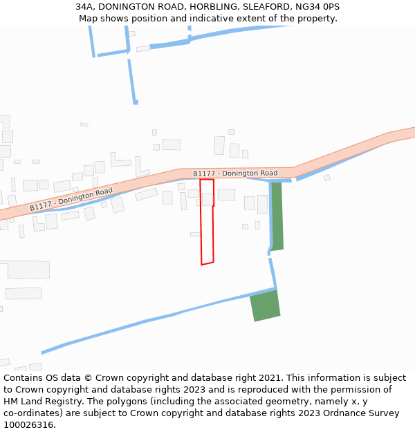 34A, DONINGTON ROAD, HORBLING, SLEAFORD, NG34 0PS: Location map and indicative extent of plot