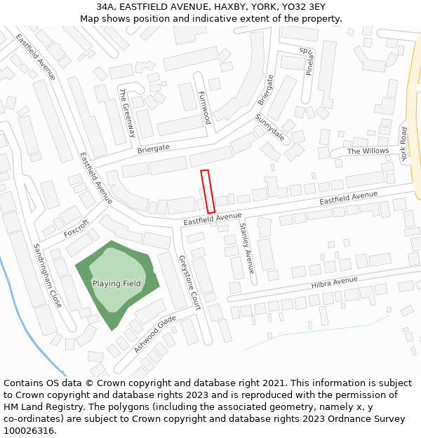 34A, EASTFIELD AVENUE, HAXBY, YORK, YO32 3EY: Location map and indicative extent of plot