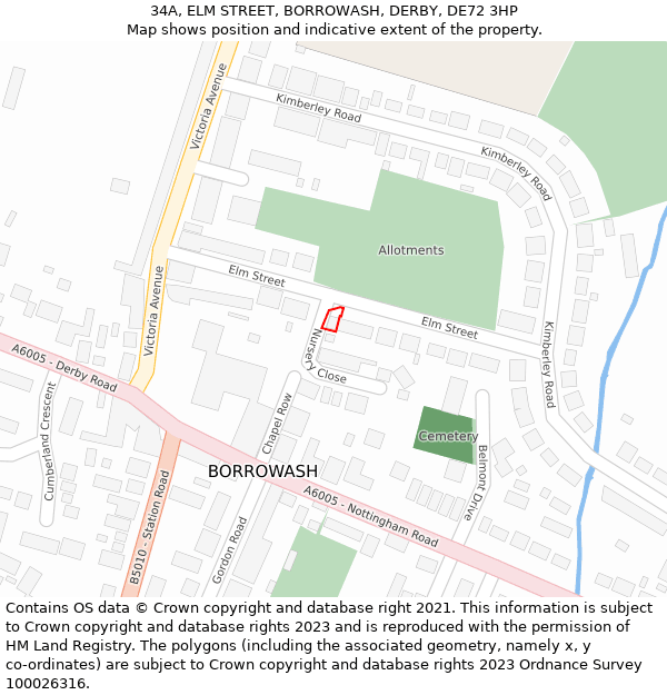 34A, ELM STREET, BORROWASH, DERBY, DE72 3HP: Location map and indicative extent of plot