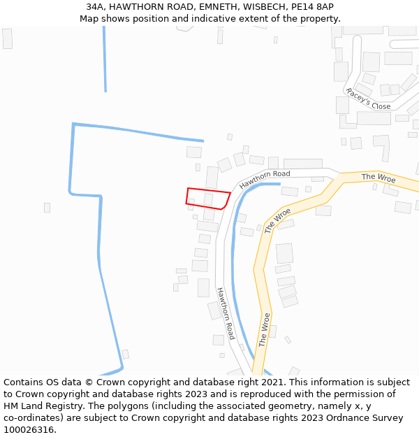 34A, HAWTHORN ROAD, EMNETH, WISBECH, PE14 8AP: Location map and indicative extent of plot