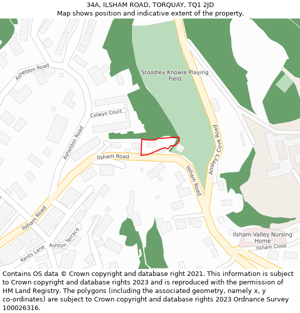 34A, ILSHAM ROAD, TORQUAY, TQ1 2JD: Location map and indicative extent of plot