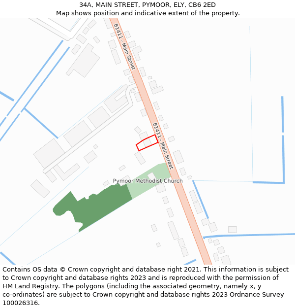 34A, MAIN STREET, PYMOOR, ELY, CB6 2ED: Location map and indicative extent of plot