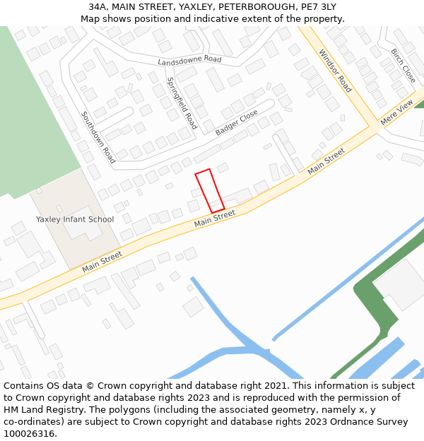 34A, MAIN STREET, YAXLEY, PETERBOROUGH, PE7 3LY: Location map and indicative extent of plot