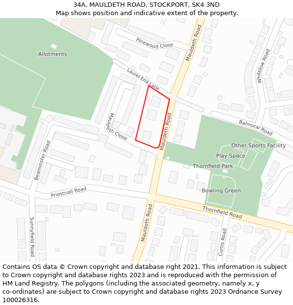 34A, MAULDETH ROAD, STOCKPORT, SK4 3ND: Location map and indicative extent of plot
