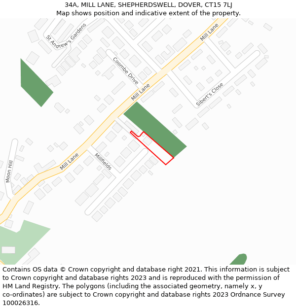 34A, MILL LANE, SHEPHERDSWELL, DOVER, CT15 7LJ: Location map and indicative extent of plot