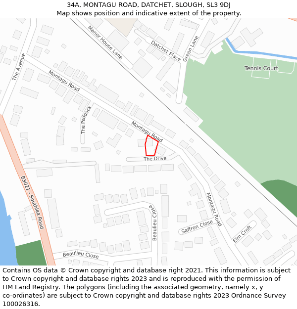 34A, MONTAGU ROAD, DATCHET, SLOUGH, SL3 9DJ: Location map and indicative extent of plot