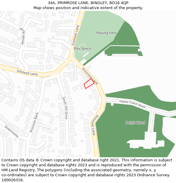 34A, PRIMROSE LANE, BINGLEY, BD16 4QP: Location map and indicative extent of plot