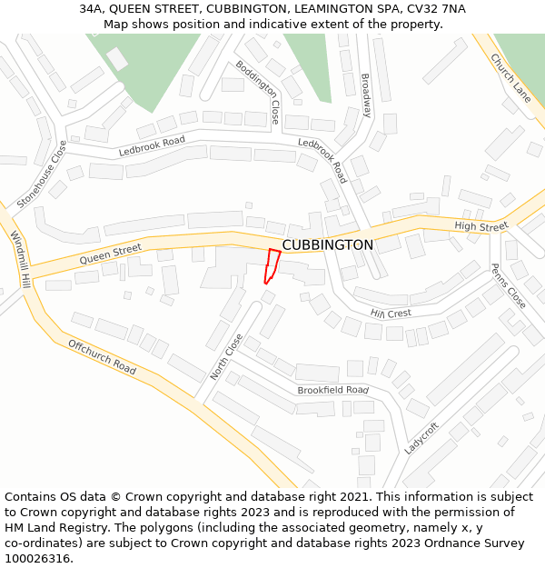 34A, QUEEN STREET, CUBBINGTON, LEAMINGTON SPA, CV32 7NA: Location map and indicative extent of plot