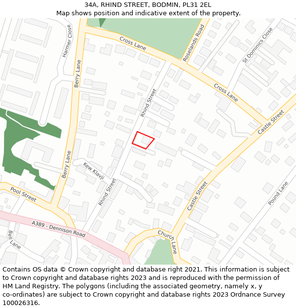 34A, RHIND STREET, BODMIN, PL31 2EL: Location map and indicative extent of plot