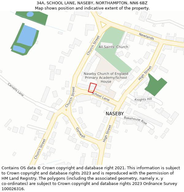 34A, SCHOOL LANE, NASEBY, NORTHAMPTON, NN6 6BZ: Location map and indicative extent of plot