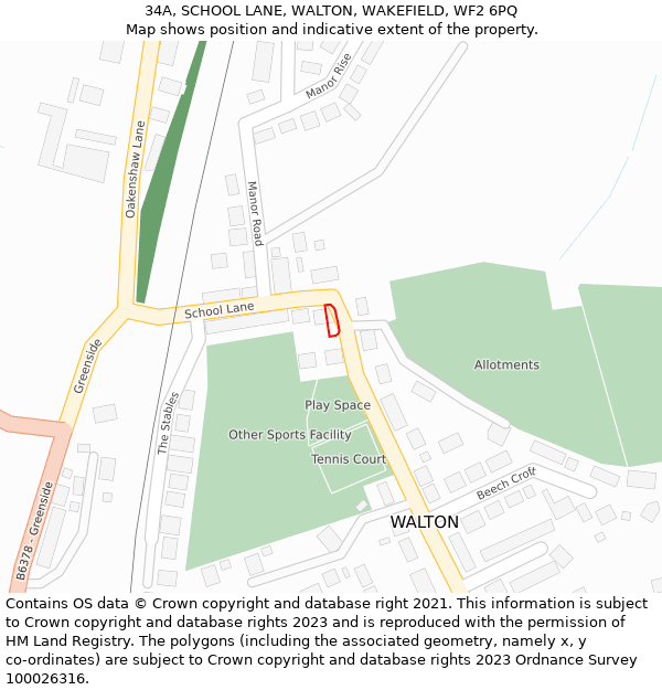 34A, SCHOOL LANE, WALTON, WAKEFIELD, WF2 6PQ: Location map and indicative extent of plot