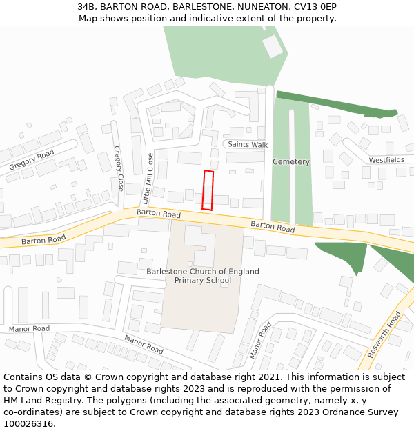 34B, BARTON ROAD, BARLESTONE, NUNEATON, CV13 0EP: Location map and indicative extent of plot