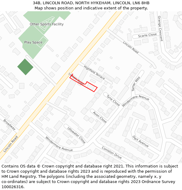 34B, LINCOLN ROAD, NORTH HYKEHAM, LINCOLN, LN6 8HB: Location map and indicative extent of plot