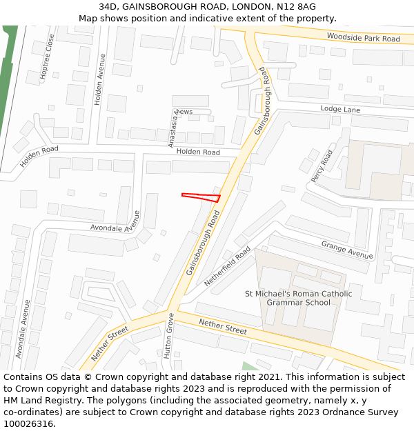 34D, GAINSBOROUGH ROAD, LONDON, N12 8AG: Location map and indicative extent of plot