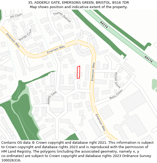 35, ADDERLY GATE, EMERSONS GREEN, BRISTOL, BS16 7DR: Location map and indicative extent of plot