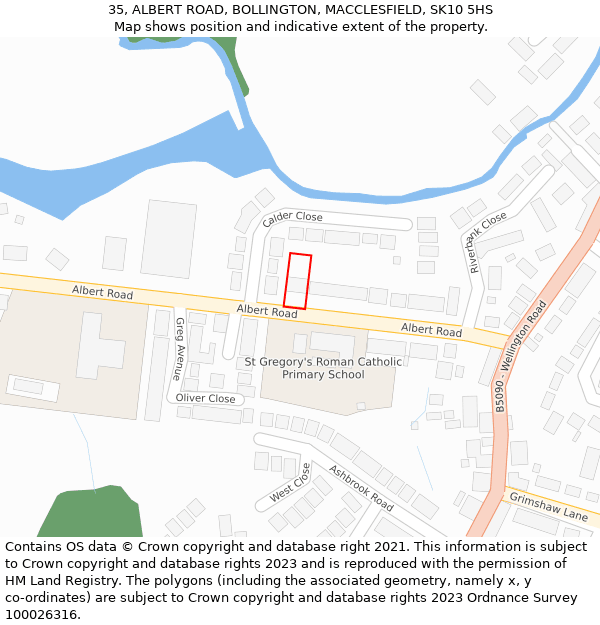 35, ALBERT ROAD, BOLLINGTON, MACCLESFIELD, SK10 5HS: Location map and indicative extent of plot