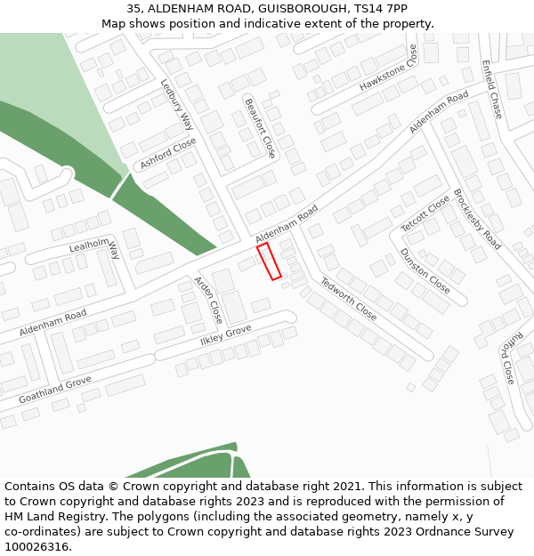 35, ALDENHAM ROAD, GUISBOROUGH, TS14 7PP: Location map and indicative extent of plot