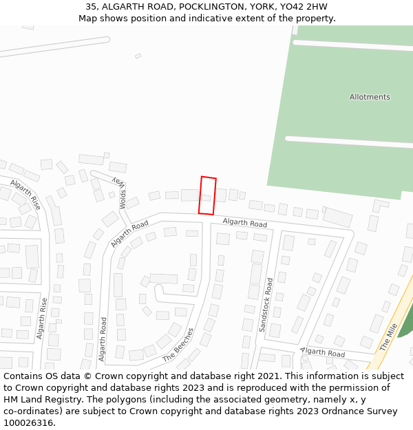 35, ALGARTH ROAD, POCKLINGTON, YORK, YO42 2HW: Location map and indicative extent of plot