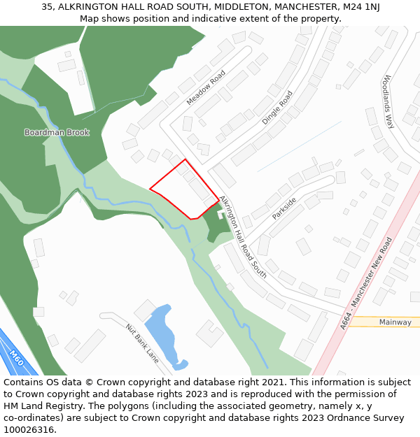 35, ALKRINGTON HALL ROAD SOUTH, MIDDLETON, MANCHESTER, M24 1NJ: Location map and indicative extent of plot