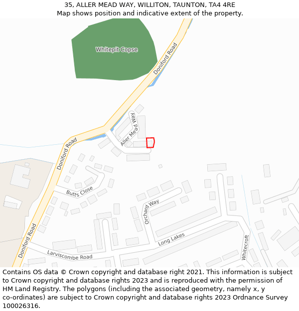 35, ALLER MEAD WAY, WILLITON, TAUNTON, TA4 4RE: Location map and indicative extent of plot