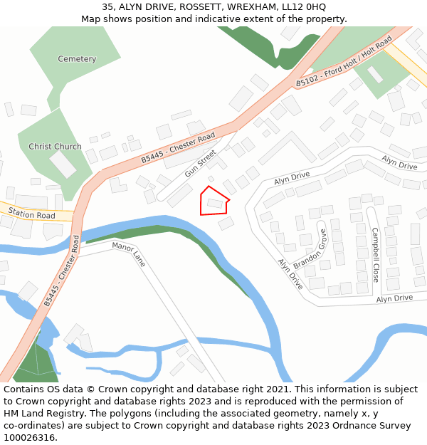 35, ALYN DRIVE, ROSSETT, WREXHAM, LL12 0HQ: Location map and indicative extent of plot