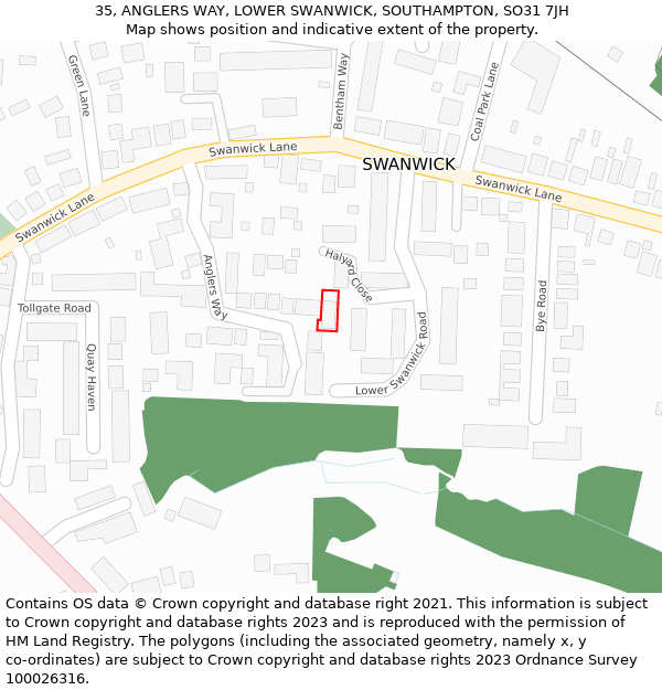 35, ANGLERS WAY, LOWER SWANWICK, SOUTHAMPTON, SO31 7JH: Location map and indicative extent of plot