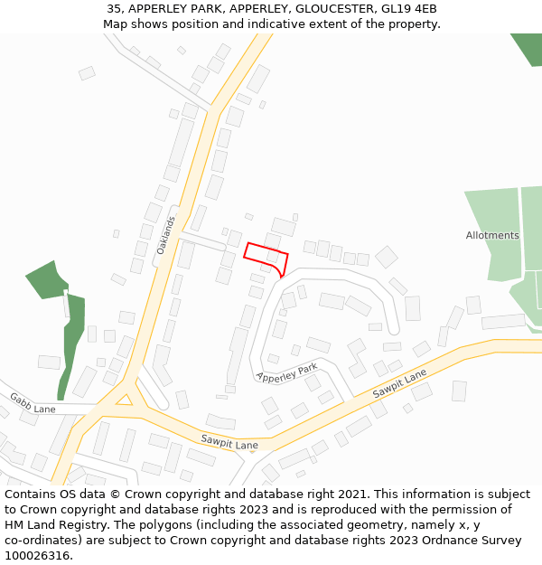 35, APPERLEY PARK, APPERLEY, GLOUCESTER, GL19 4EB: Location map and indicative extent of plot