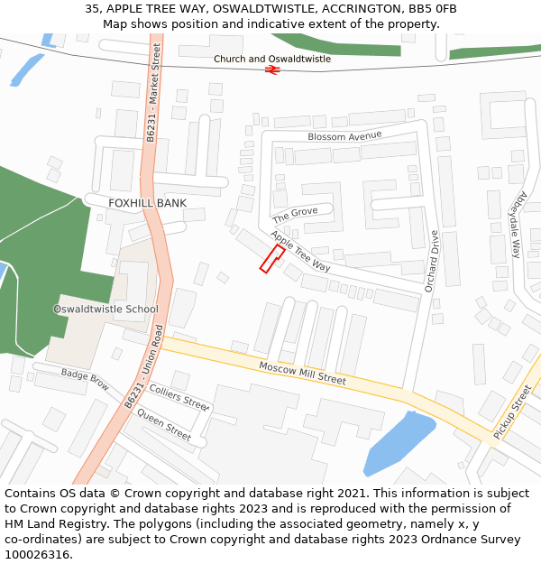 35, APPLE TREE WAY, OSWALDTWISTLE, ACCRINGTON, BB5 0FB: Location map and indicative extent of plot