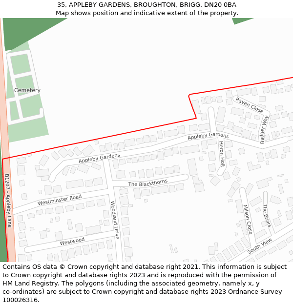 35, APPLEBY GARDENS, BROUGHTON, BRIGG, DN20 0BA: Location map and indicative extent of plot