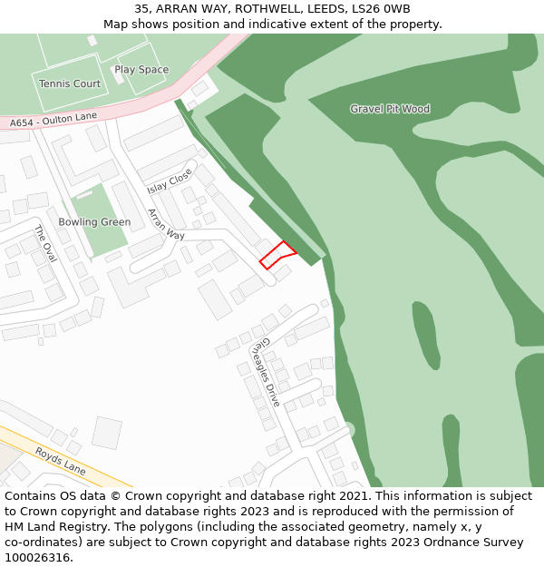 35, ARRAN WAY, ROTHWELL, LEEDS, LS26 0WB: Location map and indicative extent of plot