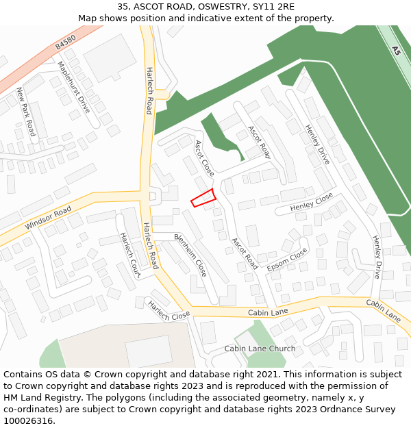 35, ASCOT ROAD, OSWESTRY, SY11 2RE: Location map and indicative extent of plot