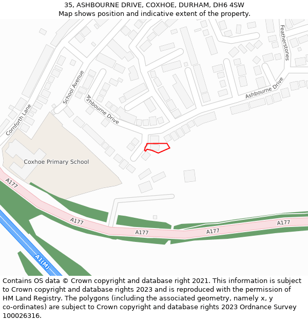 35, ASHBOURNE DRIVE, COXHOE, DURHAM, DH6 4SW: Location map and indicative extent of plot