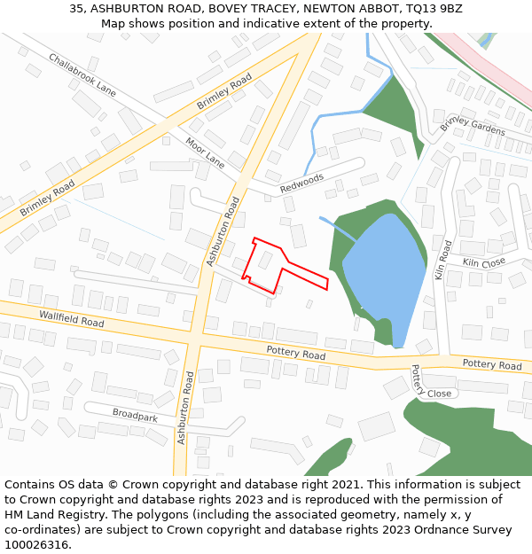 35, ASHBURTON ROAD, BOVEY TRACEY, NEWTON ABBOT, TQ13 9BZ: Location map and indicative extent of plot
