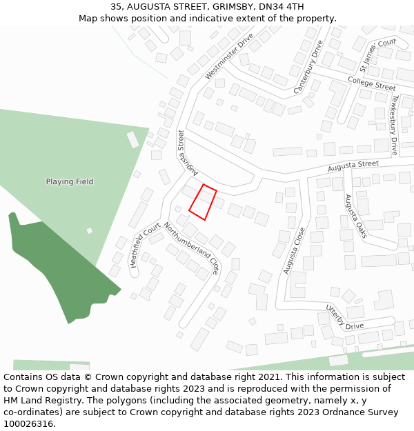 35, AUGUSTA STREET, GRIMSBY, DN34 4TH: Location map and indicative extent of plot