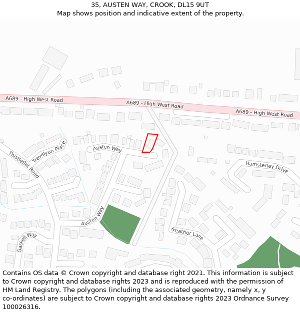 35, AUSTEN WAY, CROOK, DL15 9UT: Location map and indicative extent of plot