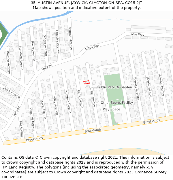 35, AUSTIN AVENUE, JAYWICK, CLACTON-ON-SEA, CO15 2JT: Location map and indicative extent of plot