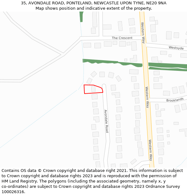 35, AVONDALE ROAD, PONTELAND, NEWCASTLE UPON TYNE, NE20 9NA: Location map and indicative extent of plot