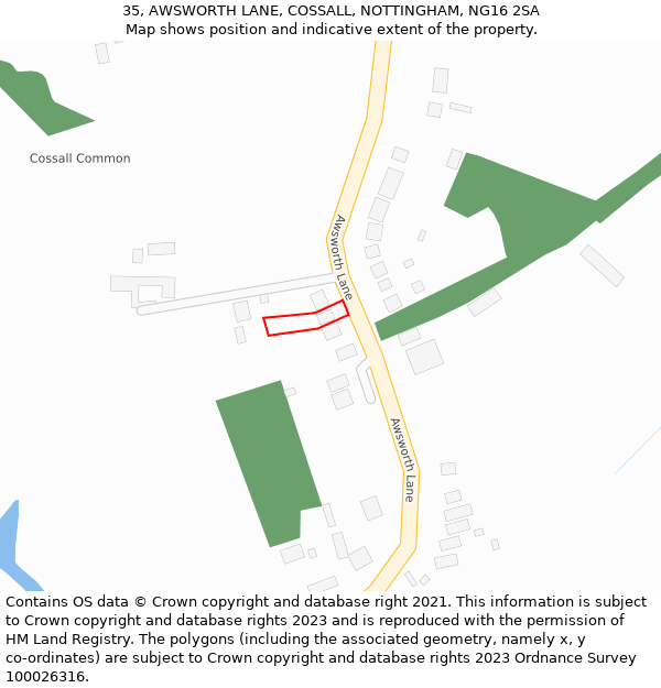 35, AWSWORTH LANE, COSSALL, NOTTINGHAM, NG16 2SA: Location map and indicative extent of plot