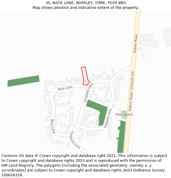 35, BACK LANE, WHIXLEY, YORK, YO26 8BG: Location map and indicative extent of plot