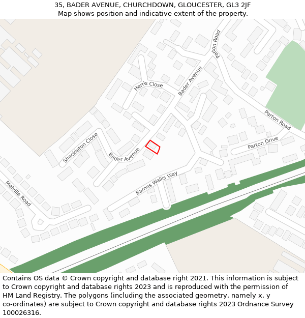 35, BADER AVENUE, CHURCHDOWN, GLOUCESTER, GL3 2JF: Location map and indicative extent of plot