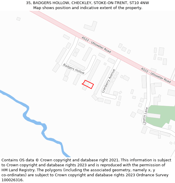 35, BADGERS HOLLOW, CHECKLEY, STOKE-ON-TRENT, ST10 4NW: Location map and indicative extent of plot