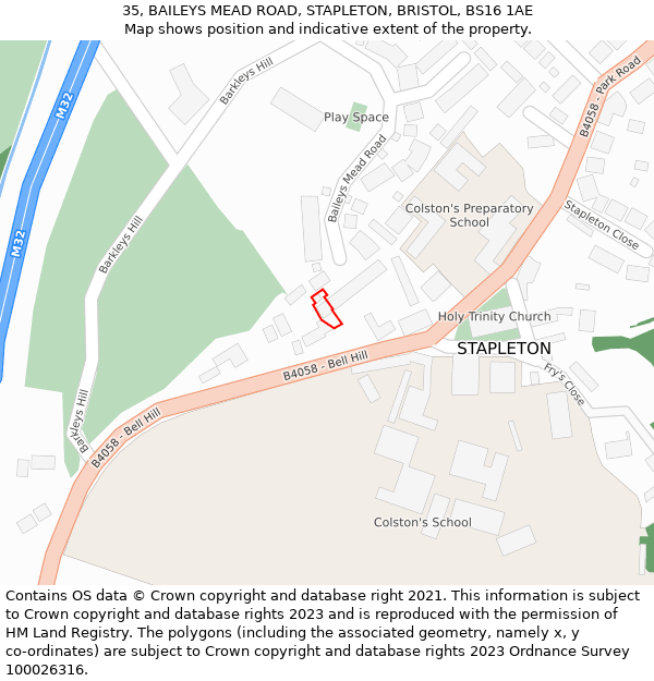 35, BAILEYS MEAD ROAD, STAPLETON, BRISTOL, BS16 1AE: Location map and indicative extent of plot