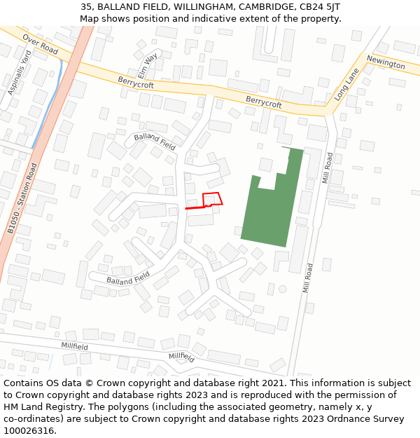 35, BALLAND FIELD, WILLINGHAM, CAMBRIDGE, CB24 5JT: Location map and indicative extent of plot