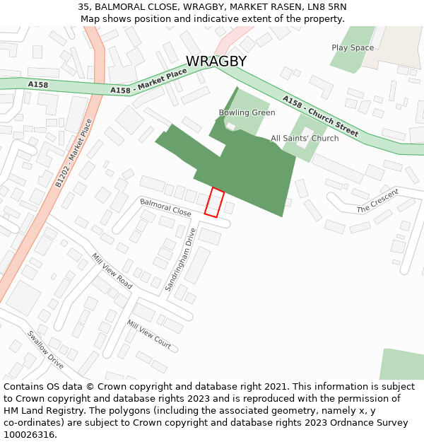35, BALMORAL CLOSE, WRAGBY, MARKET RASEN, LN8 5RN: Location map and indicative extent of plot