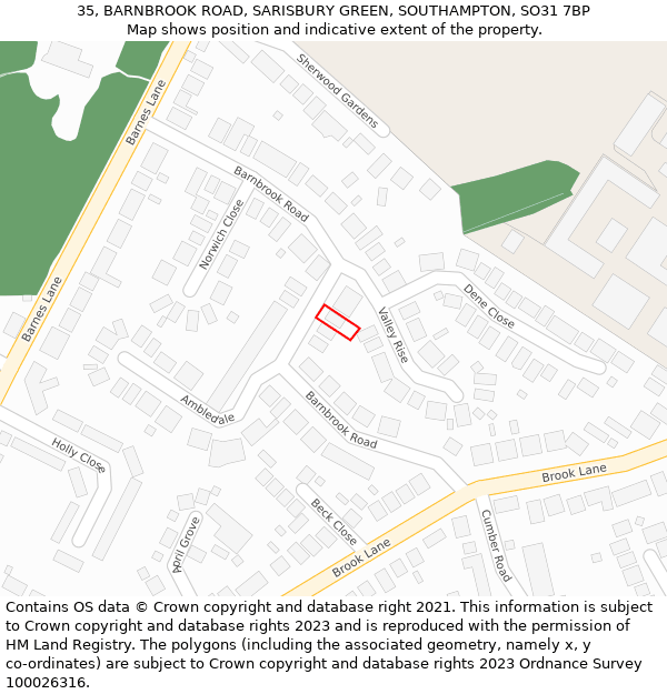 35, BARNBROOK ROAD, SARISBURY GREEN, SOUTHAMPTON, SO31 7BP: Location map and indicative extent of plot