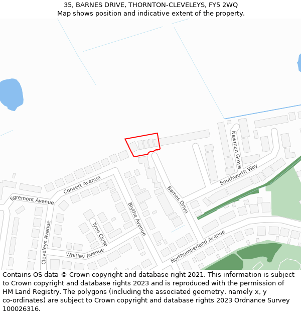35, BARNES DRIVE, THORNTON-CLEVELEYS, FY5 2WQ: Location map and indicative extent of plot