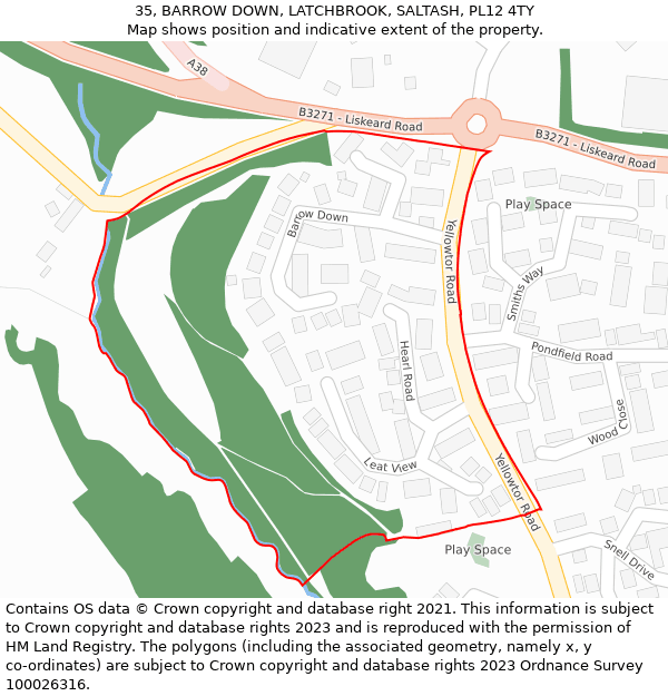 35, BARROW DOWN, LATCHBROOK, SALTASH, PL12 4TY: Location map and indicative extent of plot